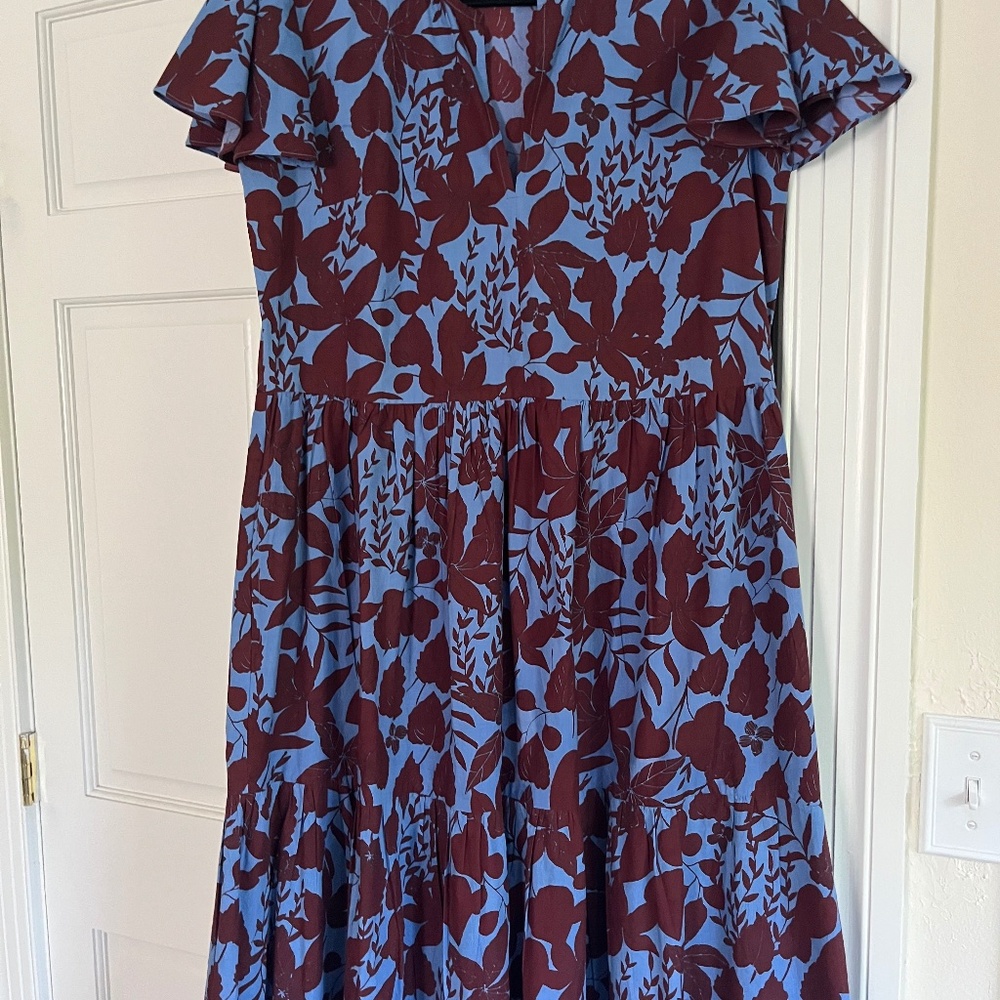 Tuckernuck Oliphant Willow Floral Cotton V-Neck Maxi Dress Rhubarb